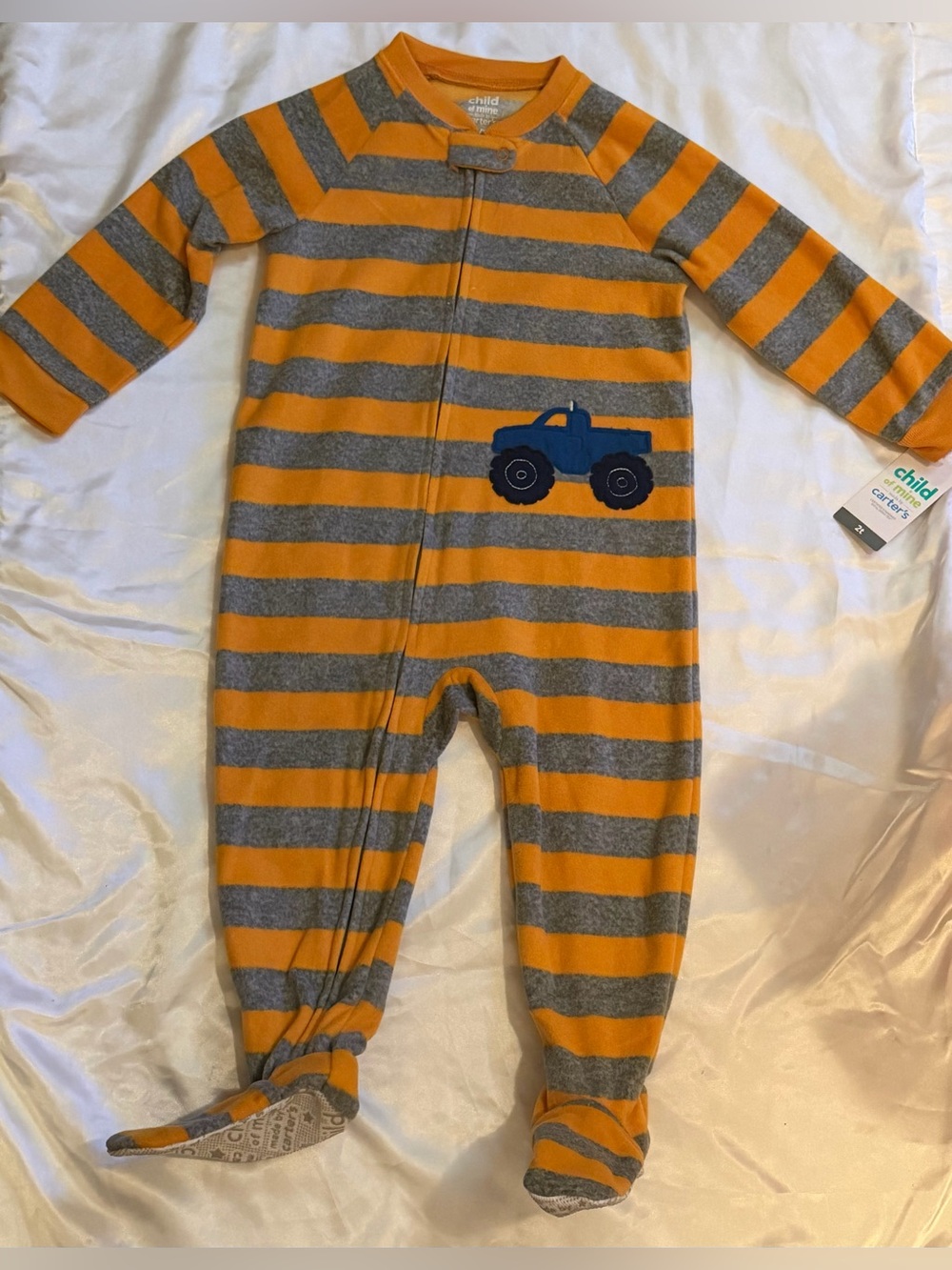 Child of Mine by Carter - Orange and Gray Striped Footed One-Piece